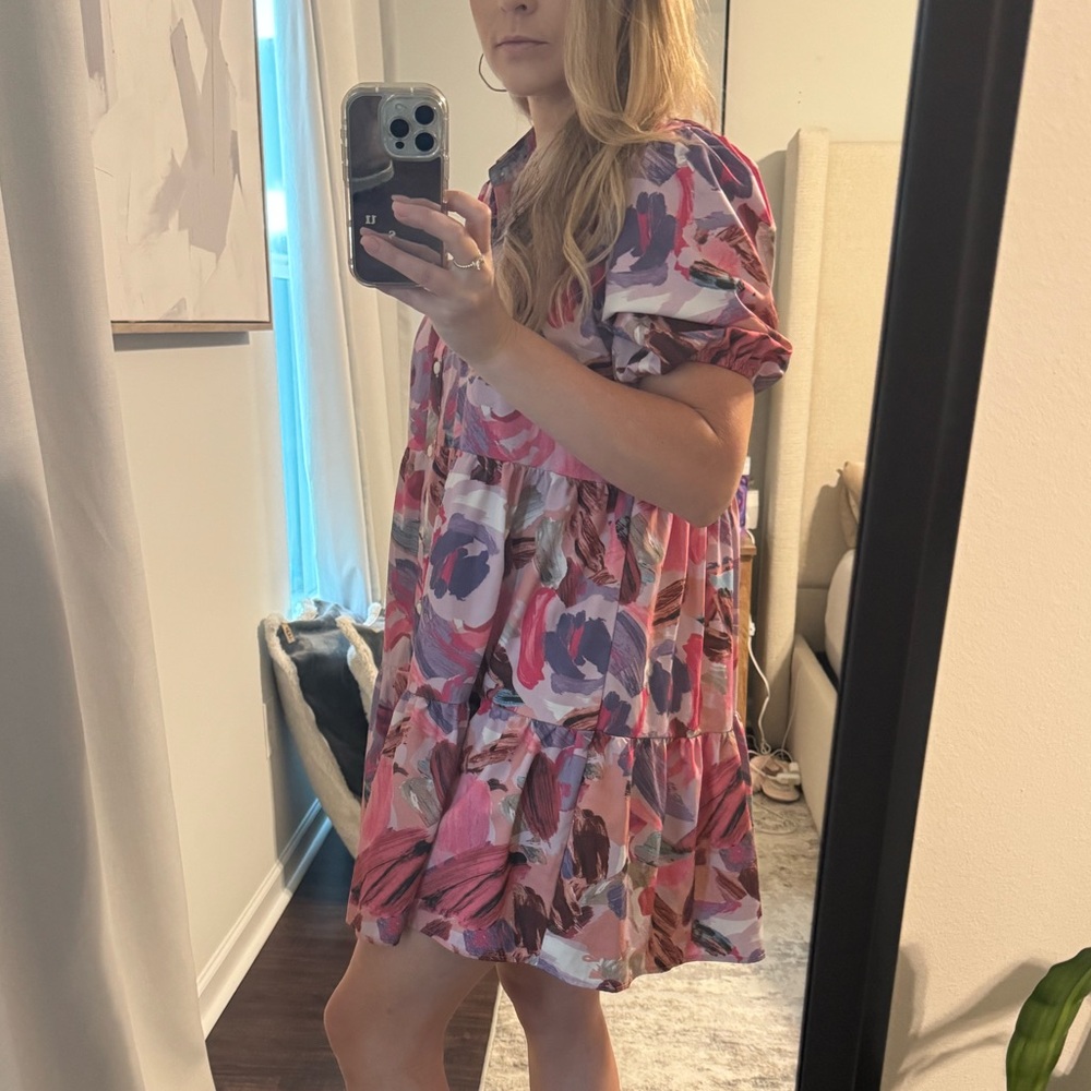 Vibrant Woman’s Button-Up Collar Spring Summer Abstract Floral Dress - Picture 7 of 12